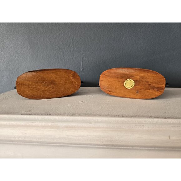 Danish Teak Candleholders Set of Two Luthje Denmark Modernist Brass Metal Wood - Picture 3 of 9